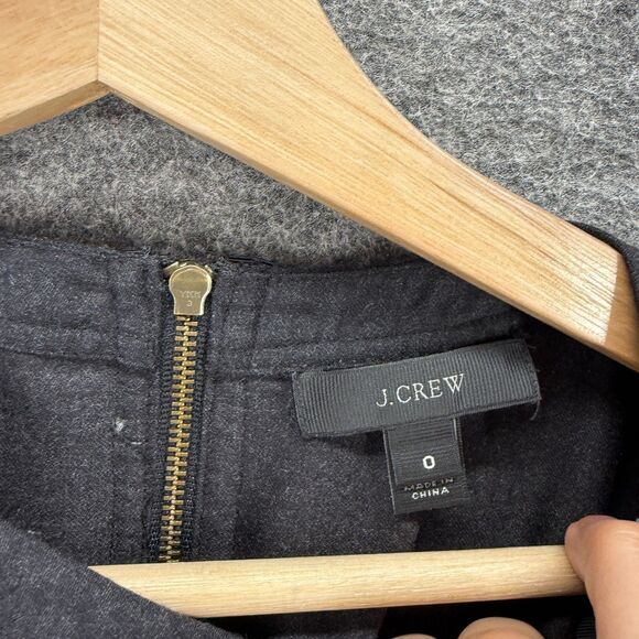 J. Crew Blouse Women 0 Black Geometric Long Sleeve Zipper Crew Neck Casual - Picture 3 of 7